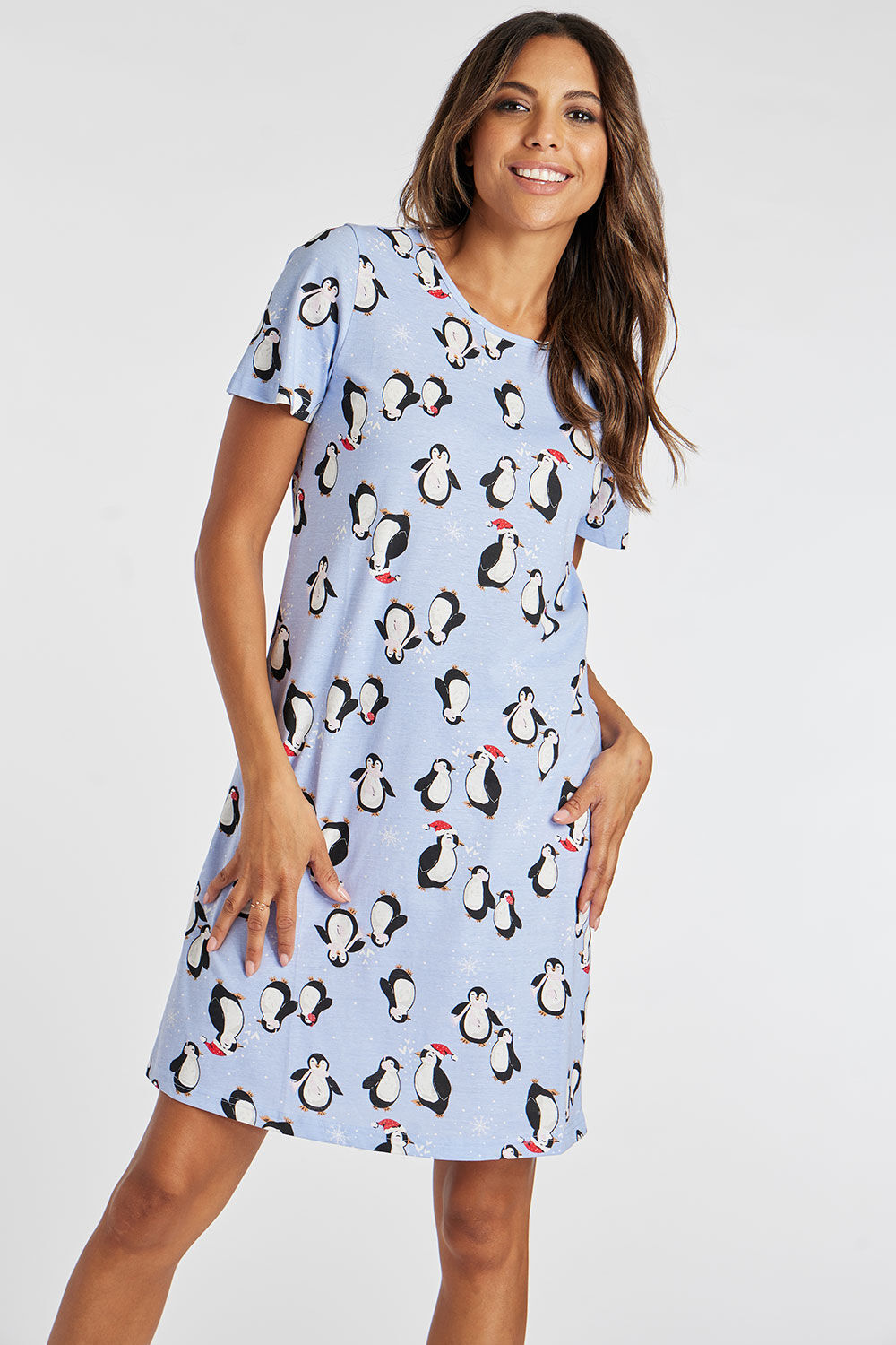 Bonmarche Blue All Over Penguin Design Nightdress, Size: 16-18