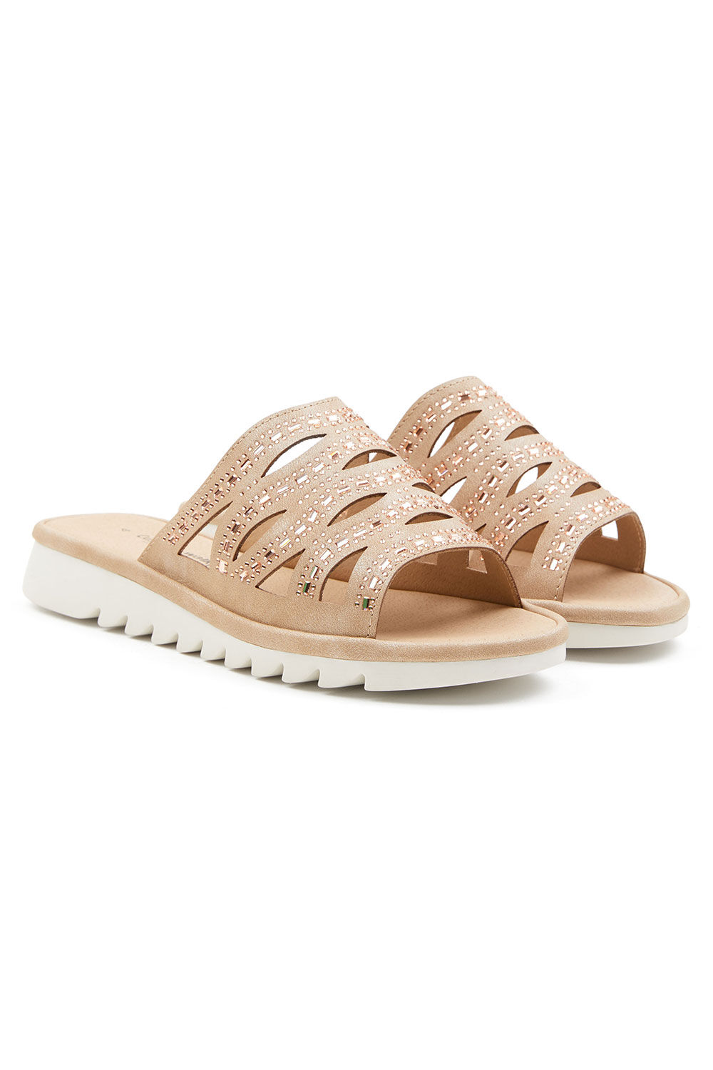 Bonmarche Tan Cut Out Weave Sandals With Diamante Detail (eee Fit), Size: 3W (36)