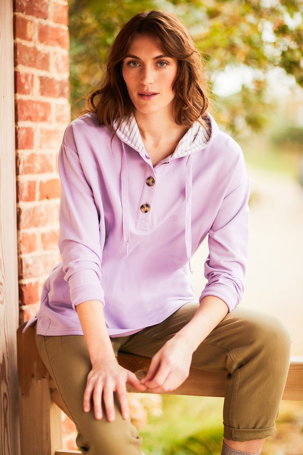 Autonomy Lilac - Hooded Sweatshirt With Button Detail, Size: L