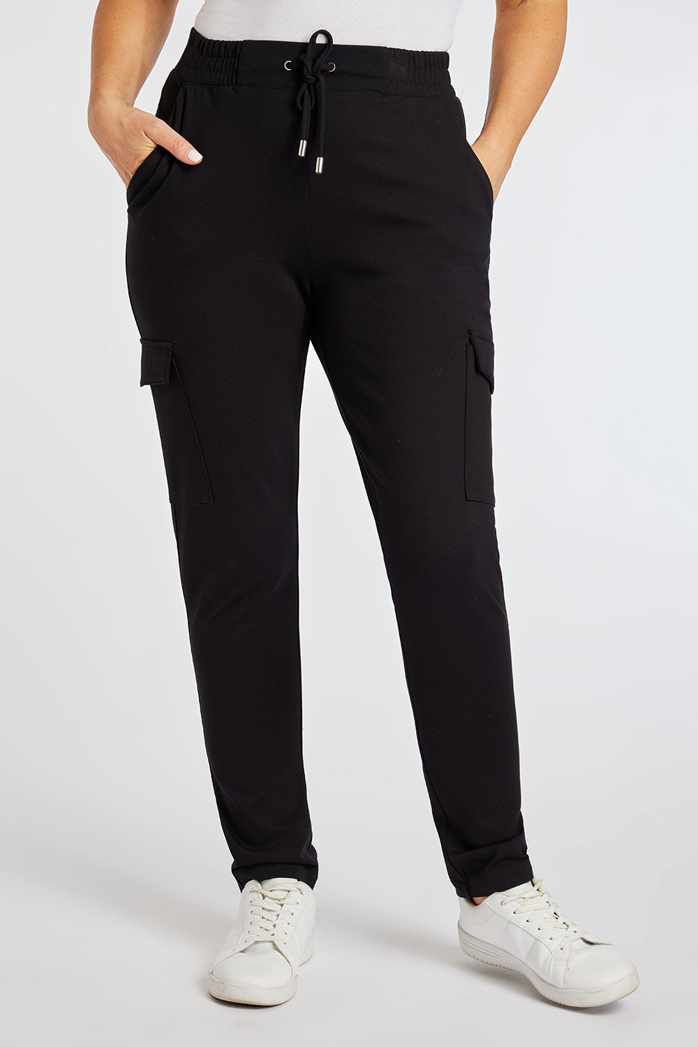 bonmarche black plain ponte cargo tapered leg trousers
