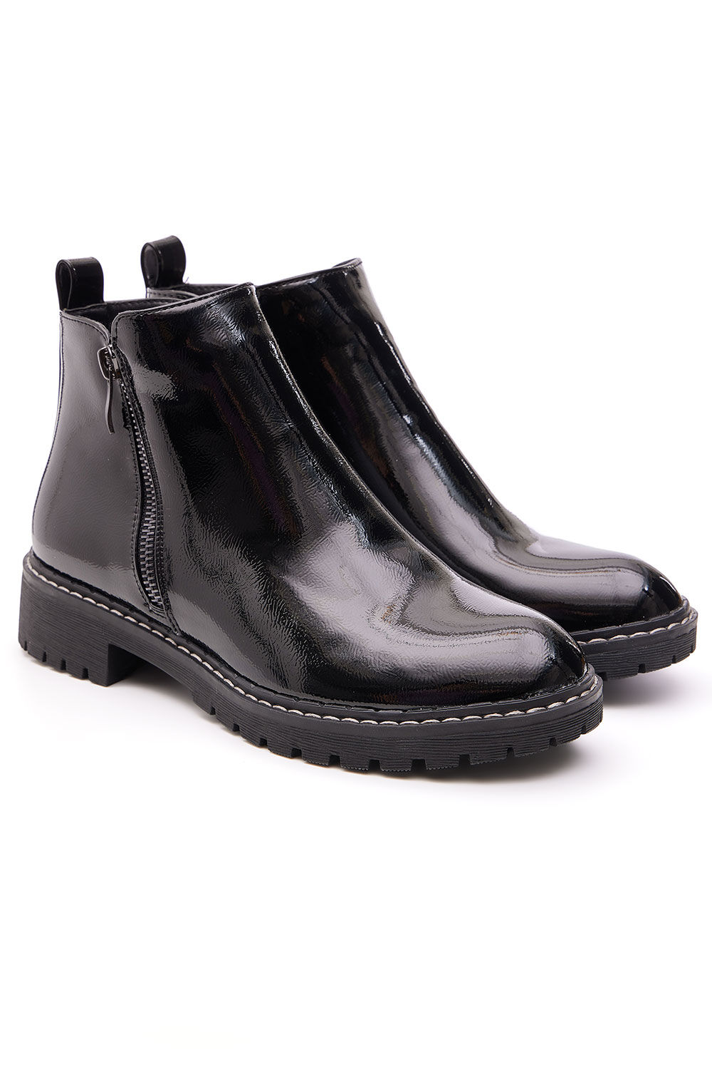 cushion walk black - patent chelsea boots with zip detail, size: 3