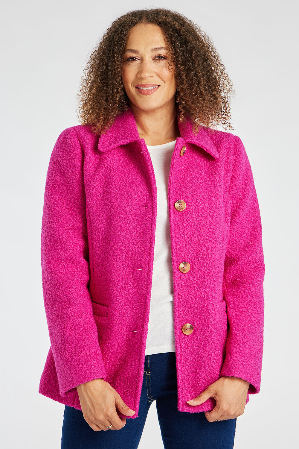 Bonmarche Pink Collared Button Front Jacket, Size: 10