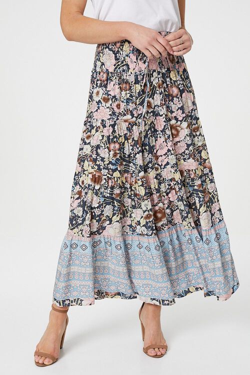 Multi Navy Vintage Floral Tiered Maxi Skirt