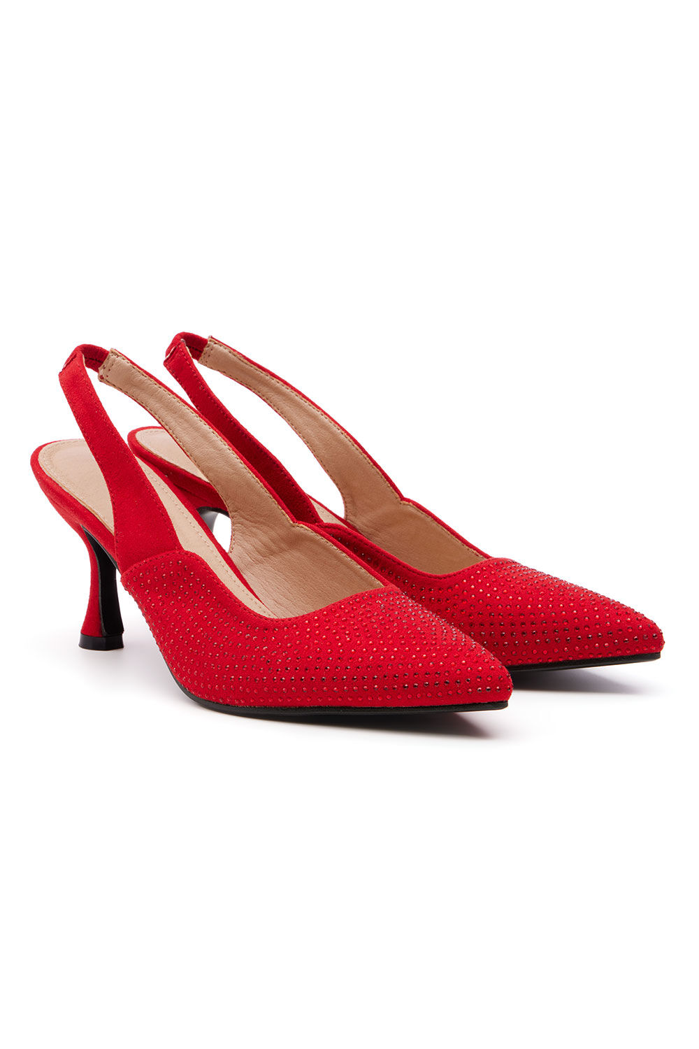 Comfort Plus Red - Strap Design Heels With Diamante Detail, Size: 4