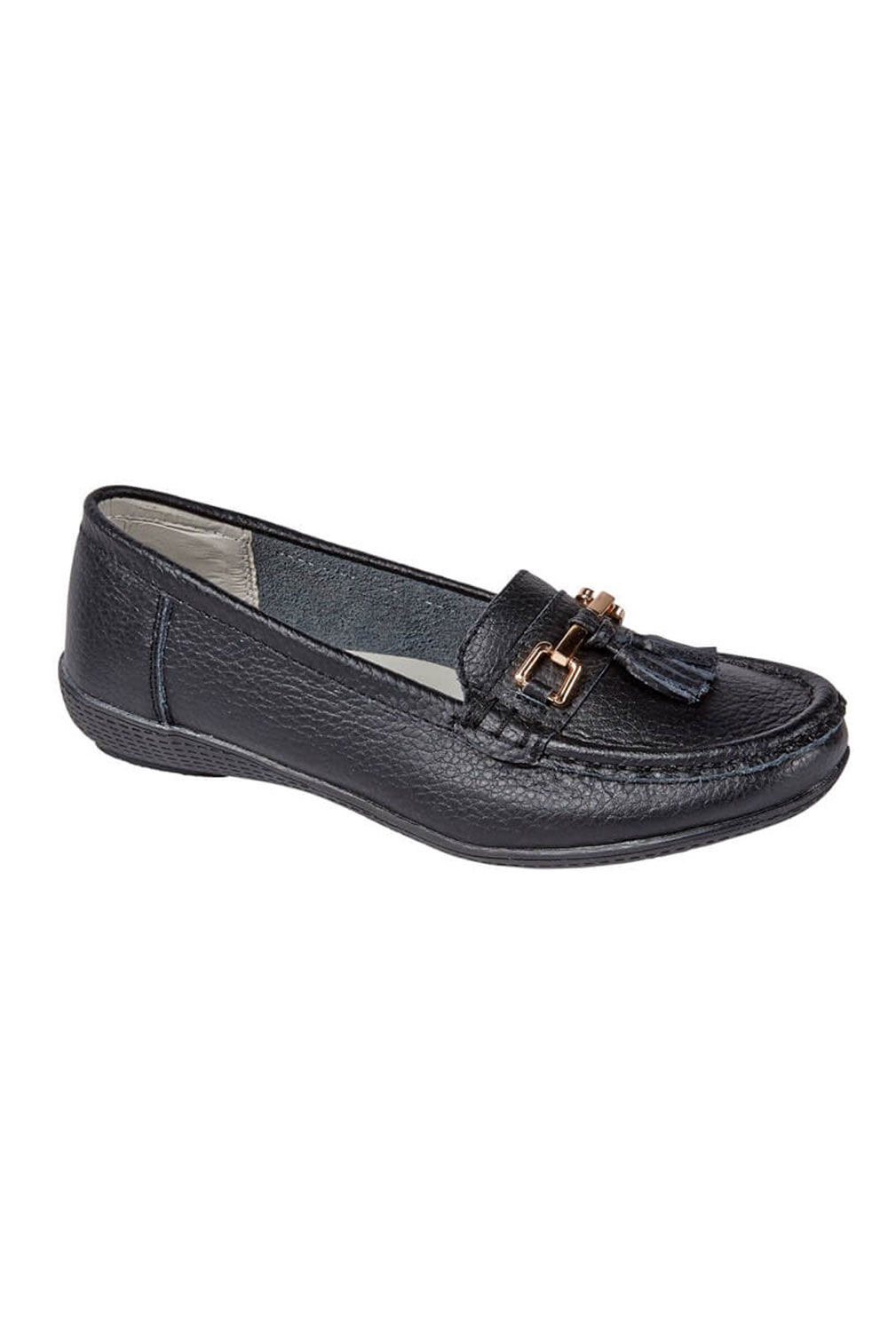 Jo & Joe Women’s Black Leather Moccasin Shoes with Tassel Detail, Size: 5