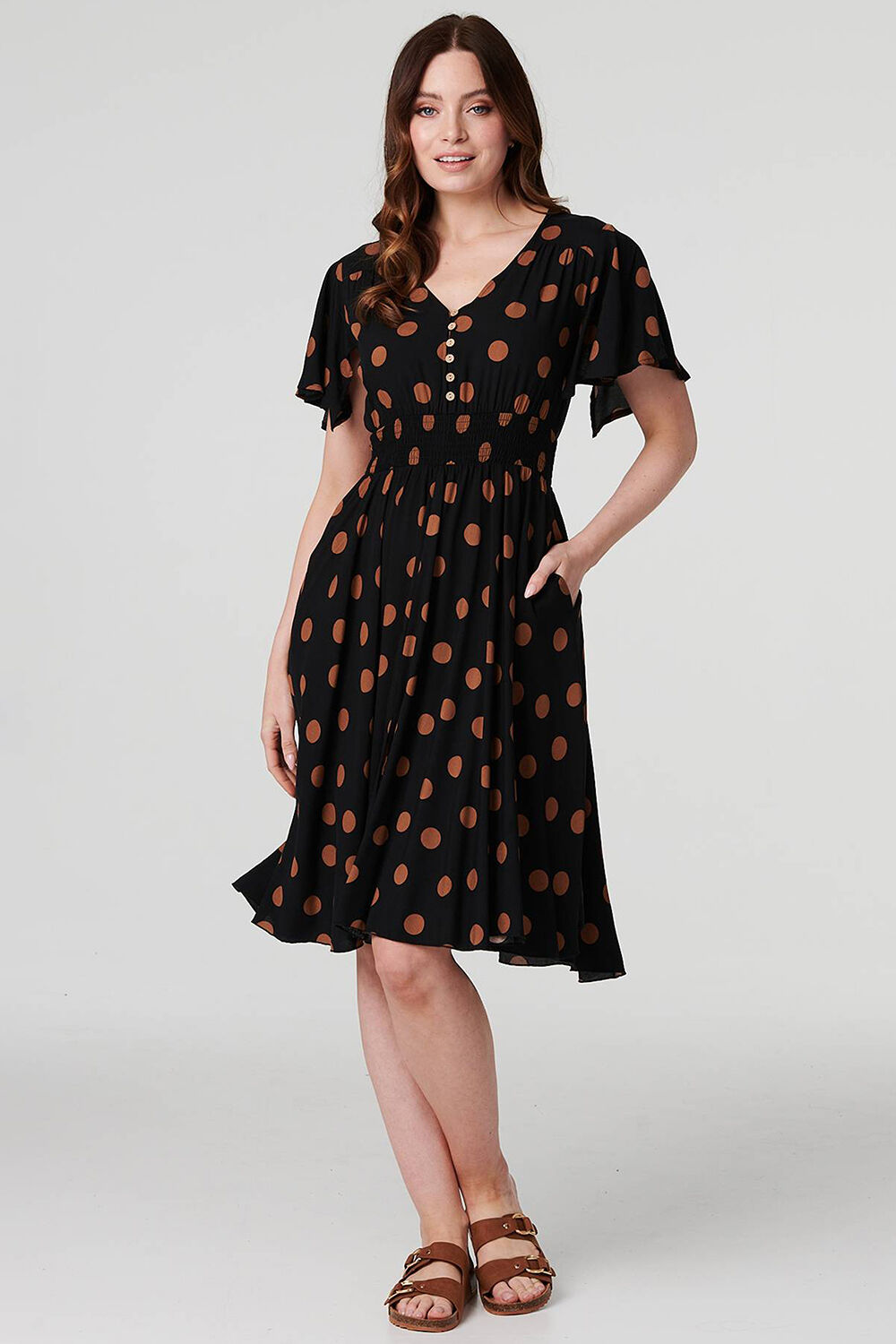 Izabel London Black - Polka Dot Fit Flare Short Dress, Size: 12