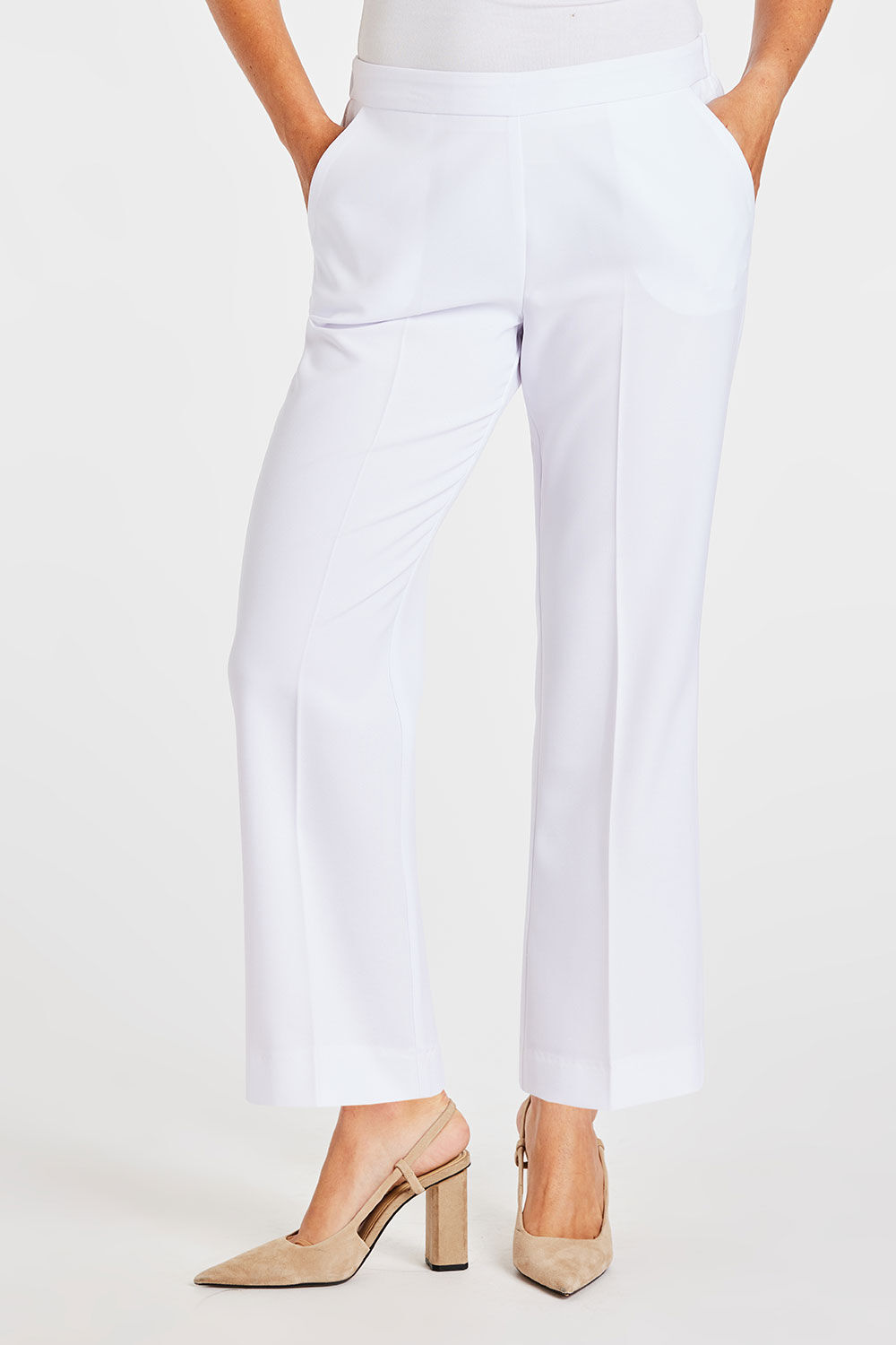 Bonmarche White Straight Leg Elasticated Pull On Trousers