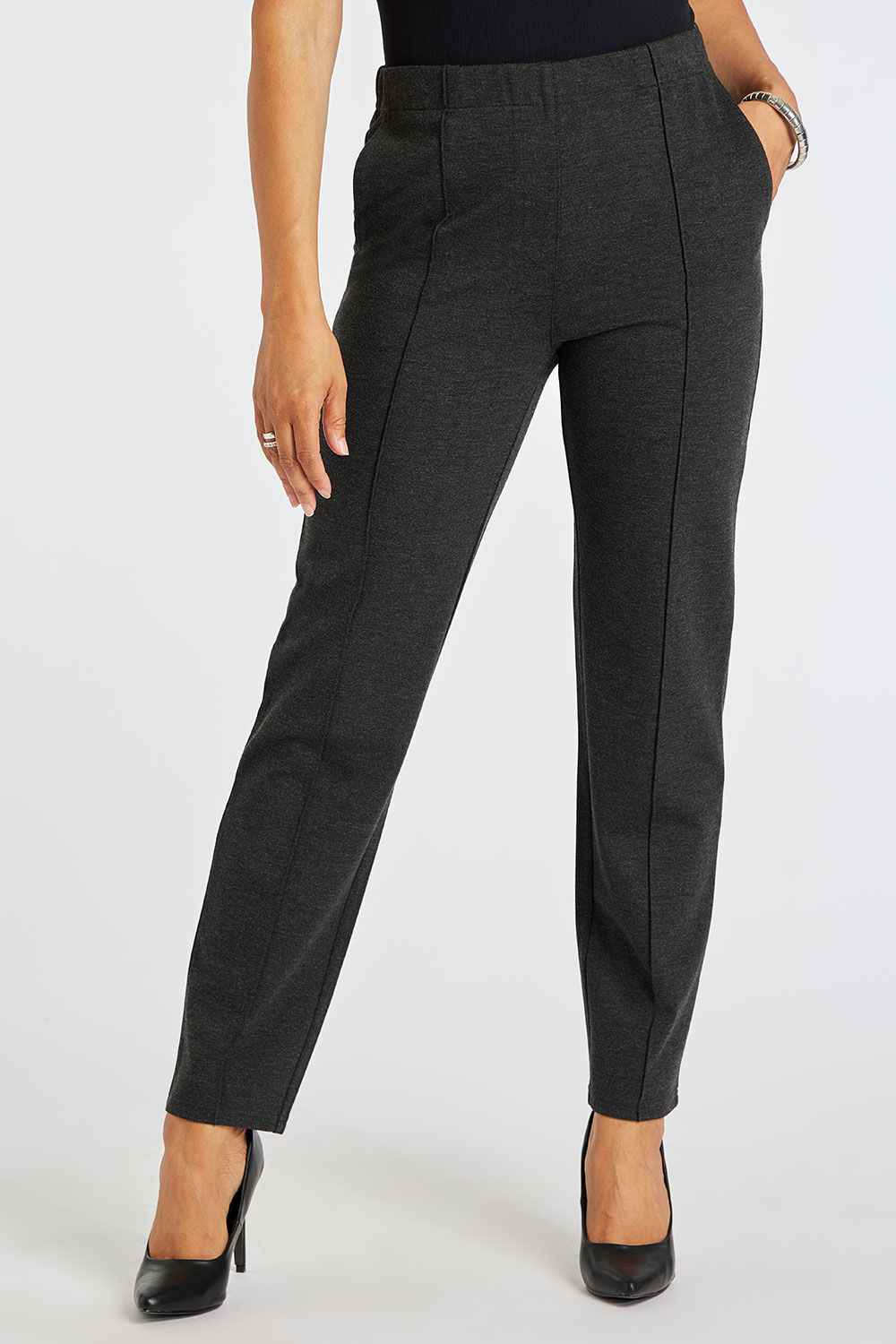 Bonmarche Grey Pleat Front Jersey Marl Tapered Leg Elasticated Trousers