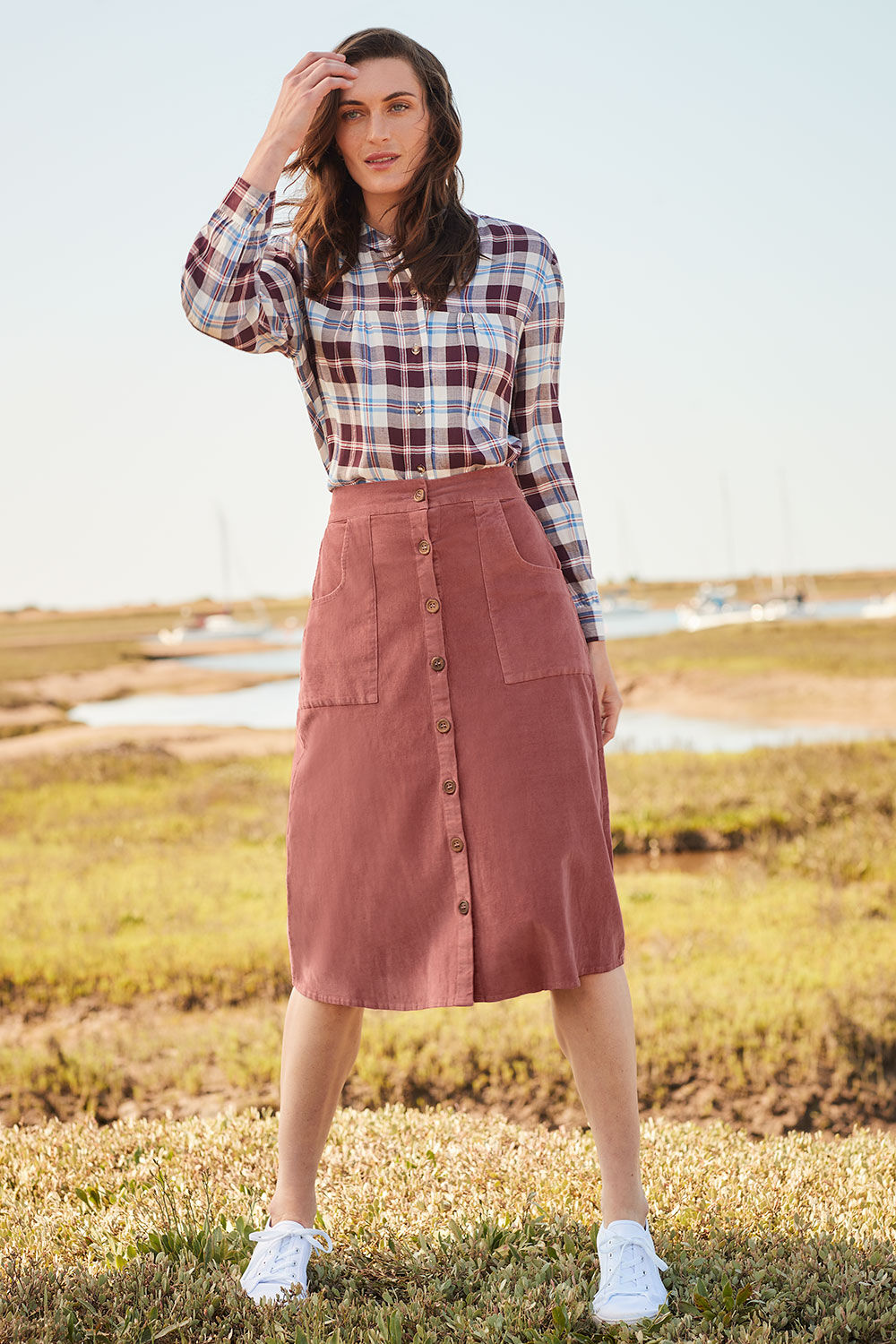 Autonomy Women’s Pink Cotton Button Through Cord Skirt, Size: S