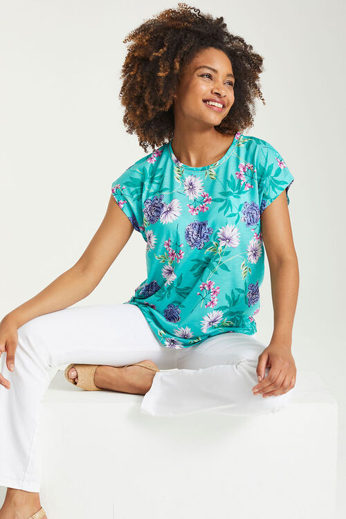 Short Sleeve Dahlia Floral Print T-Shirt | Bonmarché