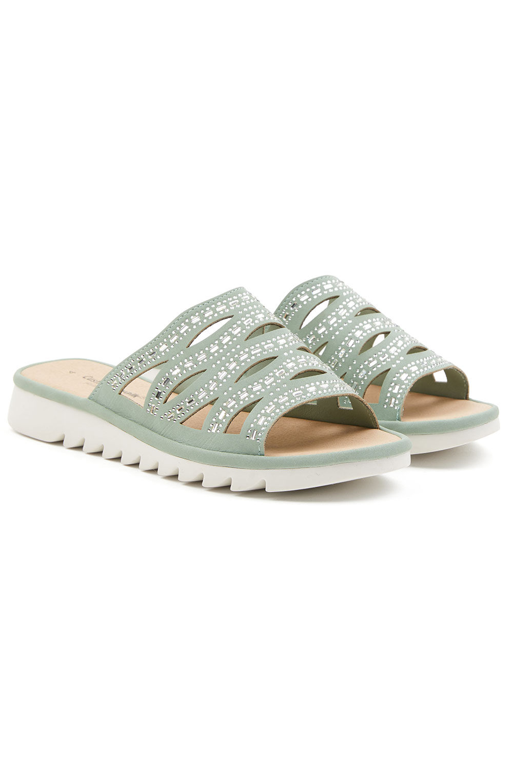 Cushion Walk Green - Cut Out Weave Sandals With Diamante Detail, Size: 4