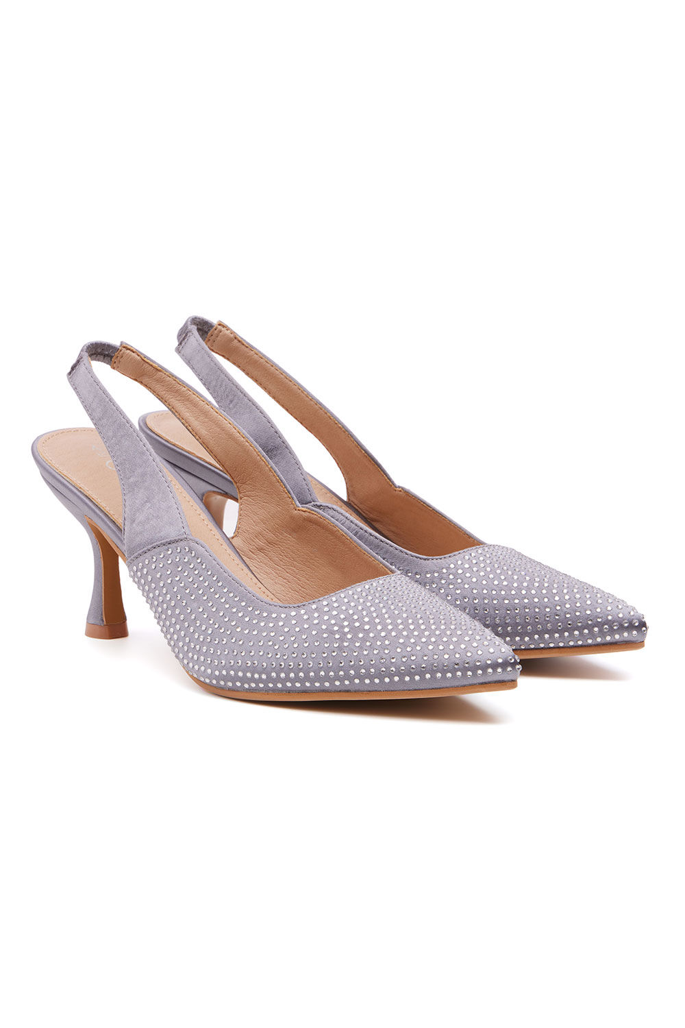 Comfort Plus Silver - Strap Design Heels With Diamante Detail, Size: 3