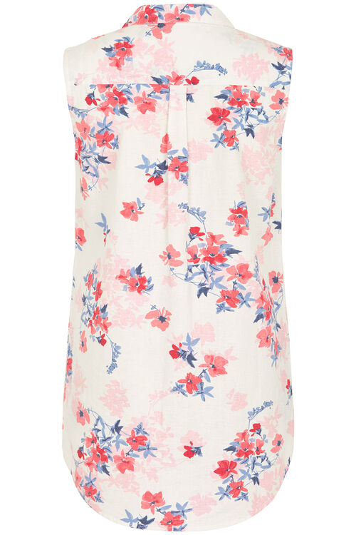 Floral Print Linen Blend Sleeveless Shirt