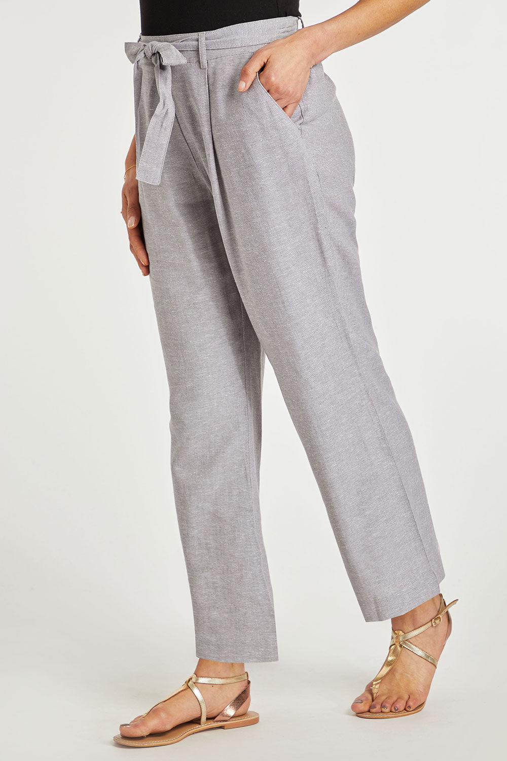 Womens Linen Blend Straight Leg Trousers Grey  Simon Jersey