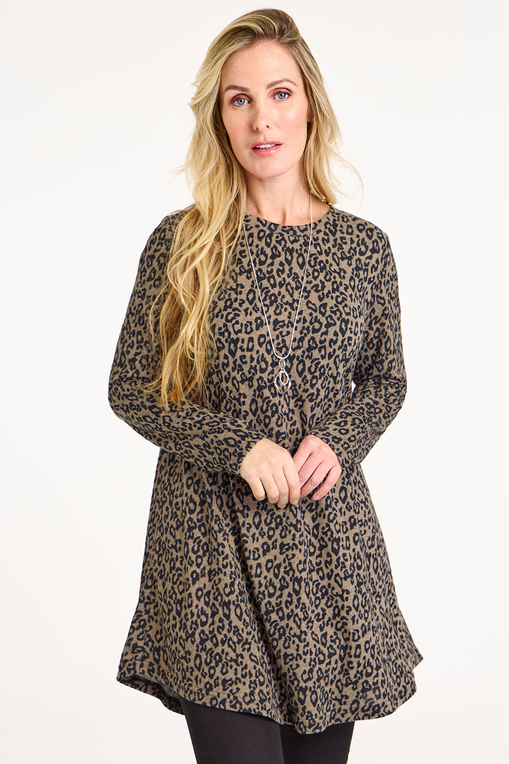 Bonmarche Women’s Brown and Black Animal Print Soft Touch Tunic Dress, Size: S