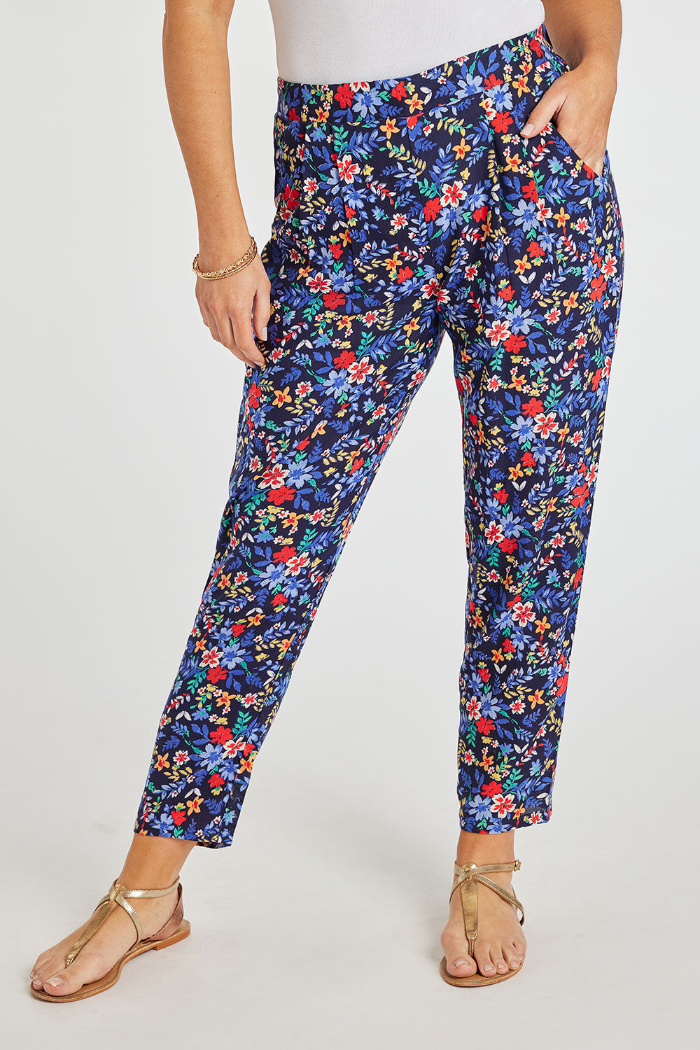 Bonmarche Navy/Red/White Ditsy Print Woven Elasticated Harem Pants