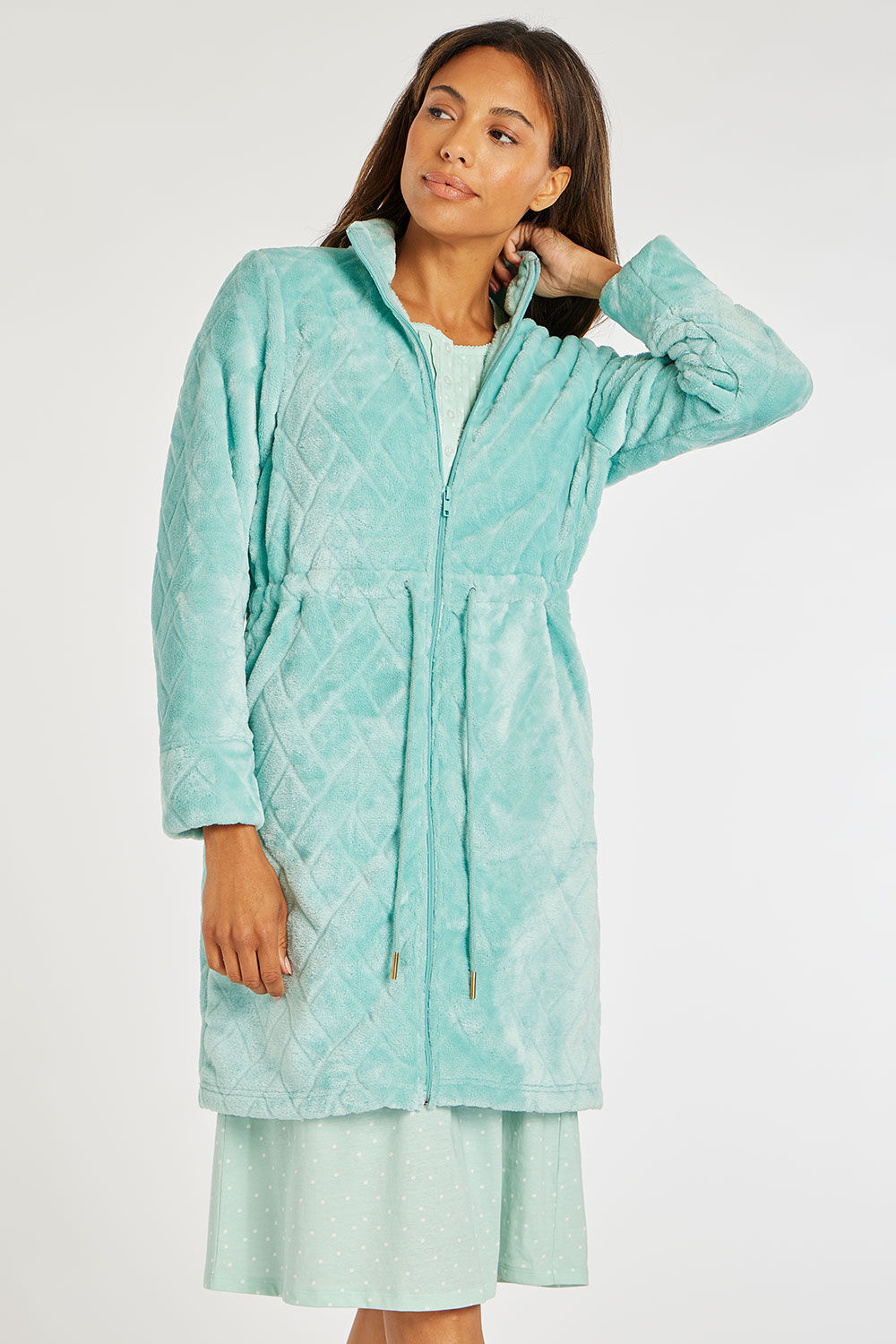 Richie House Dressing Gown Ladies Zip Up Fleece Collared Robe Lounge C –  Richie House USA