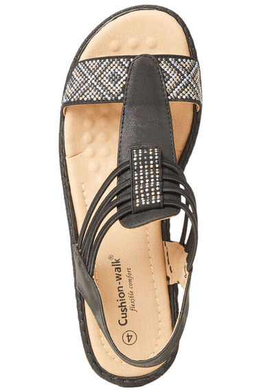 Black Embellished Diamante Wedge Sandals | Bonmarché