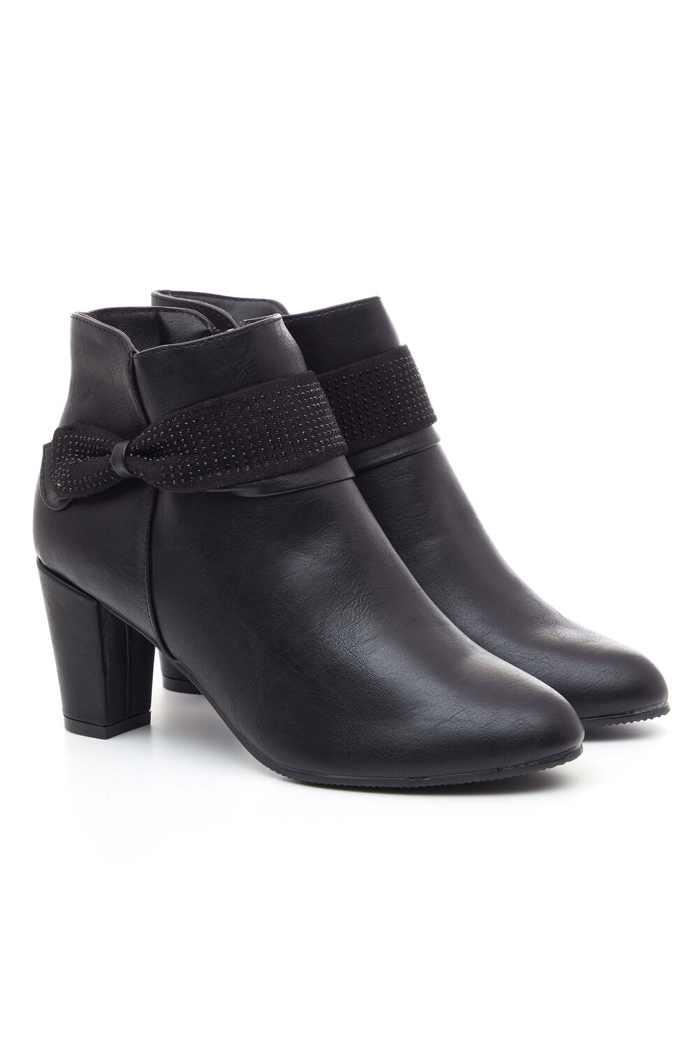 Cushion Walk Black - Heeled Boots With Diamante Bow Trim, Size: 3