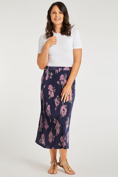 Navy Floral Print Pleated Straight Skirt | Bonmarché