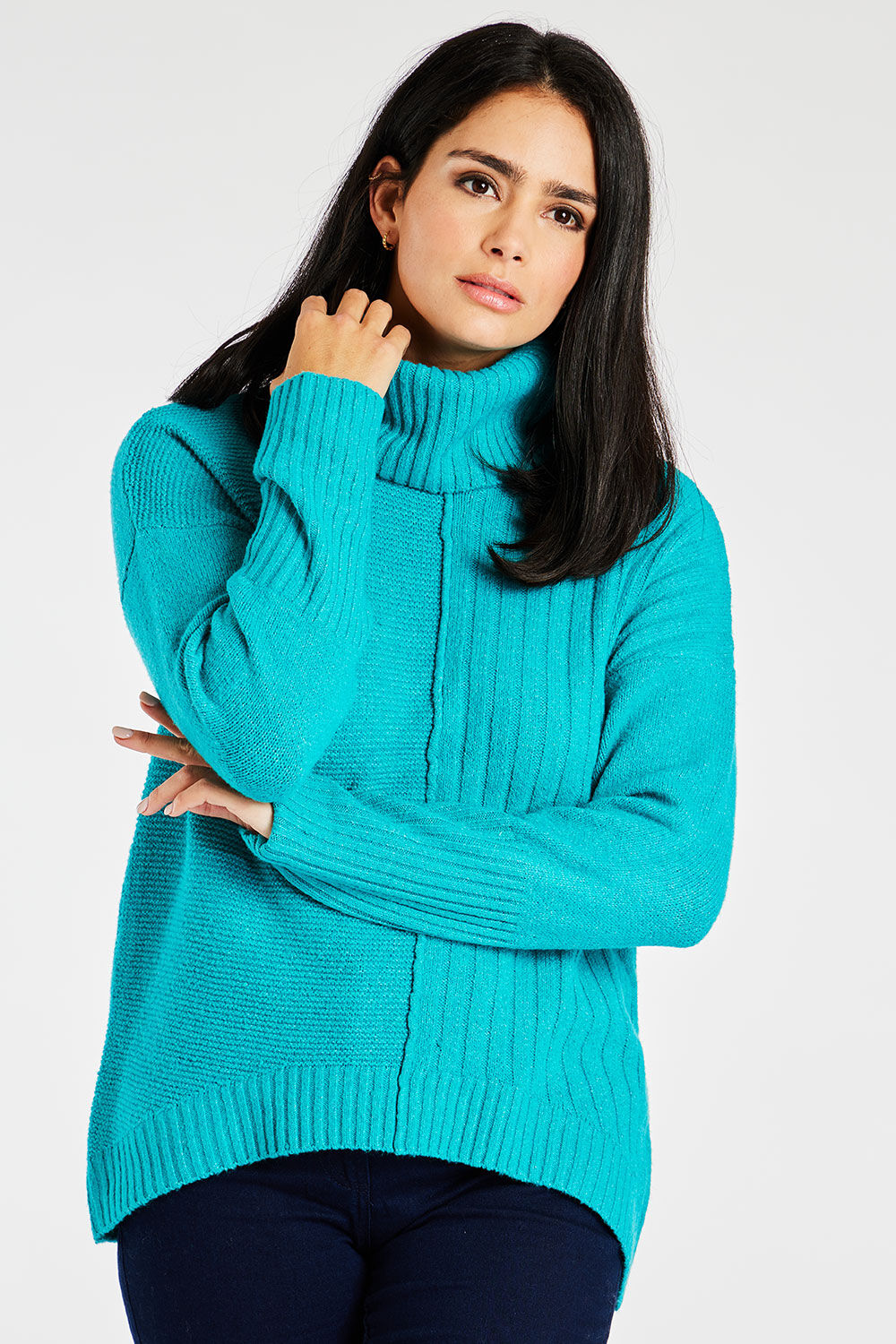 Bonmarche Jade Roll Neck Jumper With Rib Detail, Size: 14