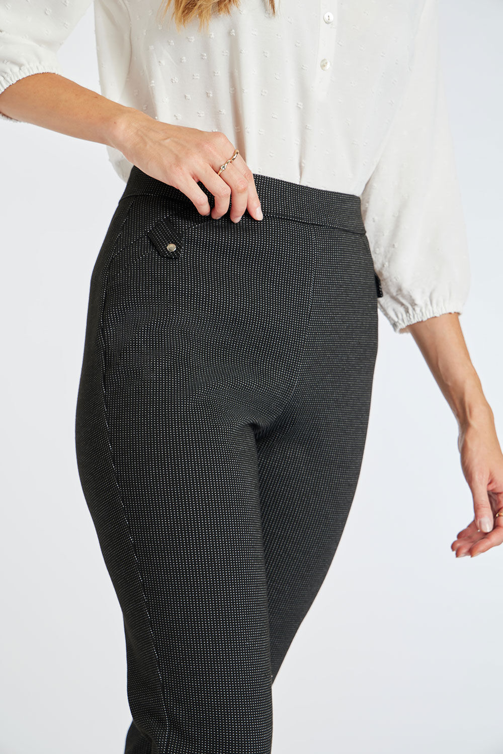 Bonmarche Grey Pin Spot Jacquard Slim Leg Ponte Elasticated Trousers