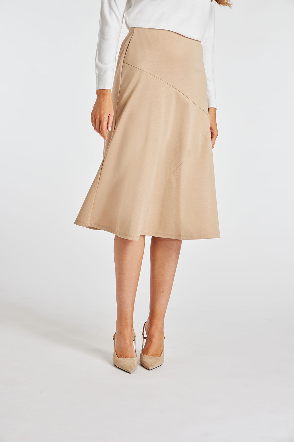 Bonmarche Natural Plain Paneled Elasticated Skirt, Size: 12