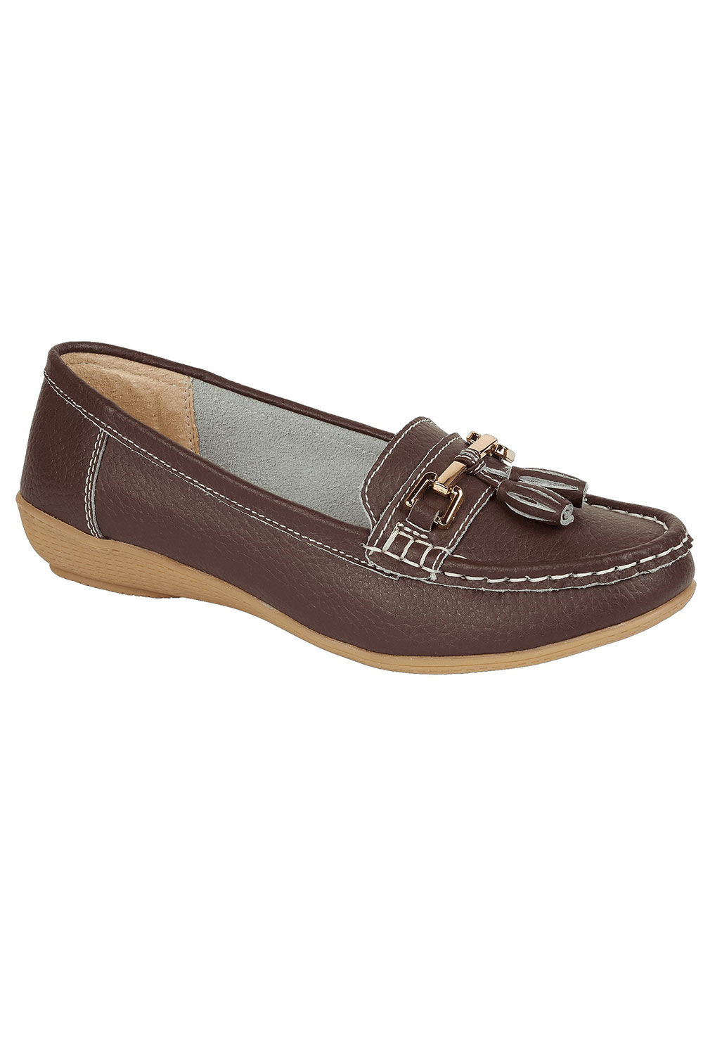Jo & Joe Women’s Brown Leather Moccasin Shoes with Tassel Detail, Size: 5