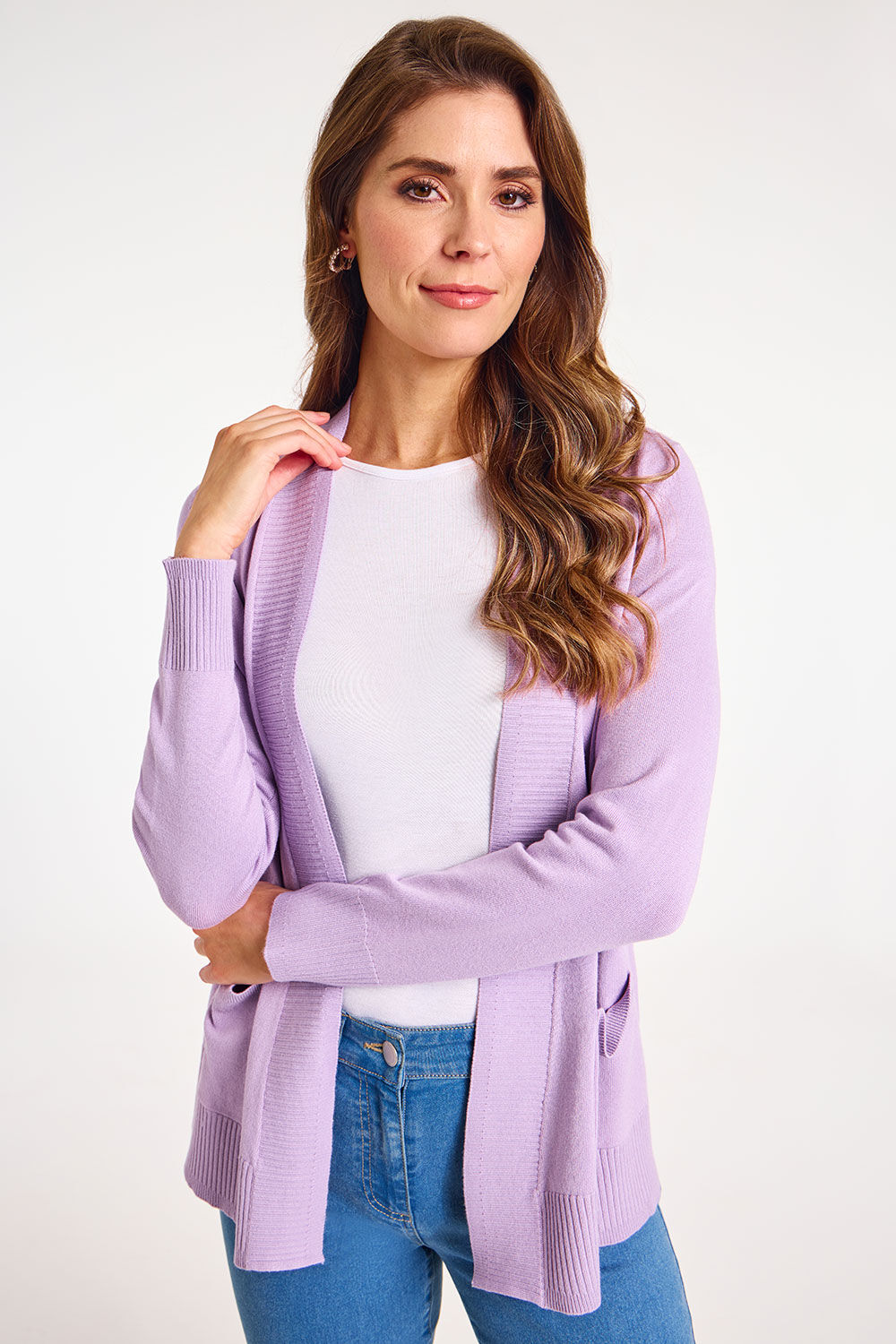Bonmarche Lilac Edge to Edge Cardigan With Pockets, Size: 18