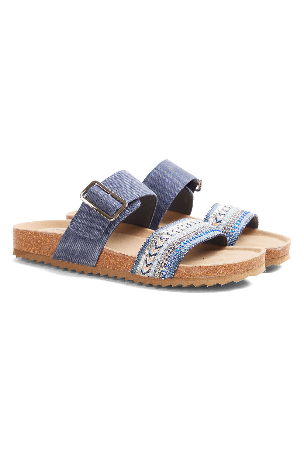 Cushion Walk Navy - Double Strap Sandal With Sequin and Buckle Detail, Size: 4