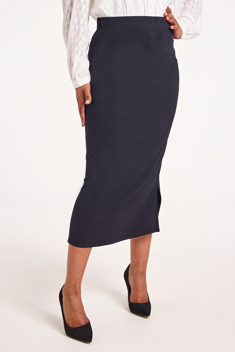 Bonmarche Black Plain Straight Jersey Elasticated Skirt, Size: 14 - Holiday Shop