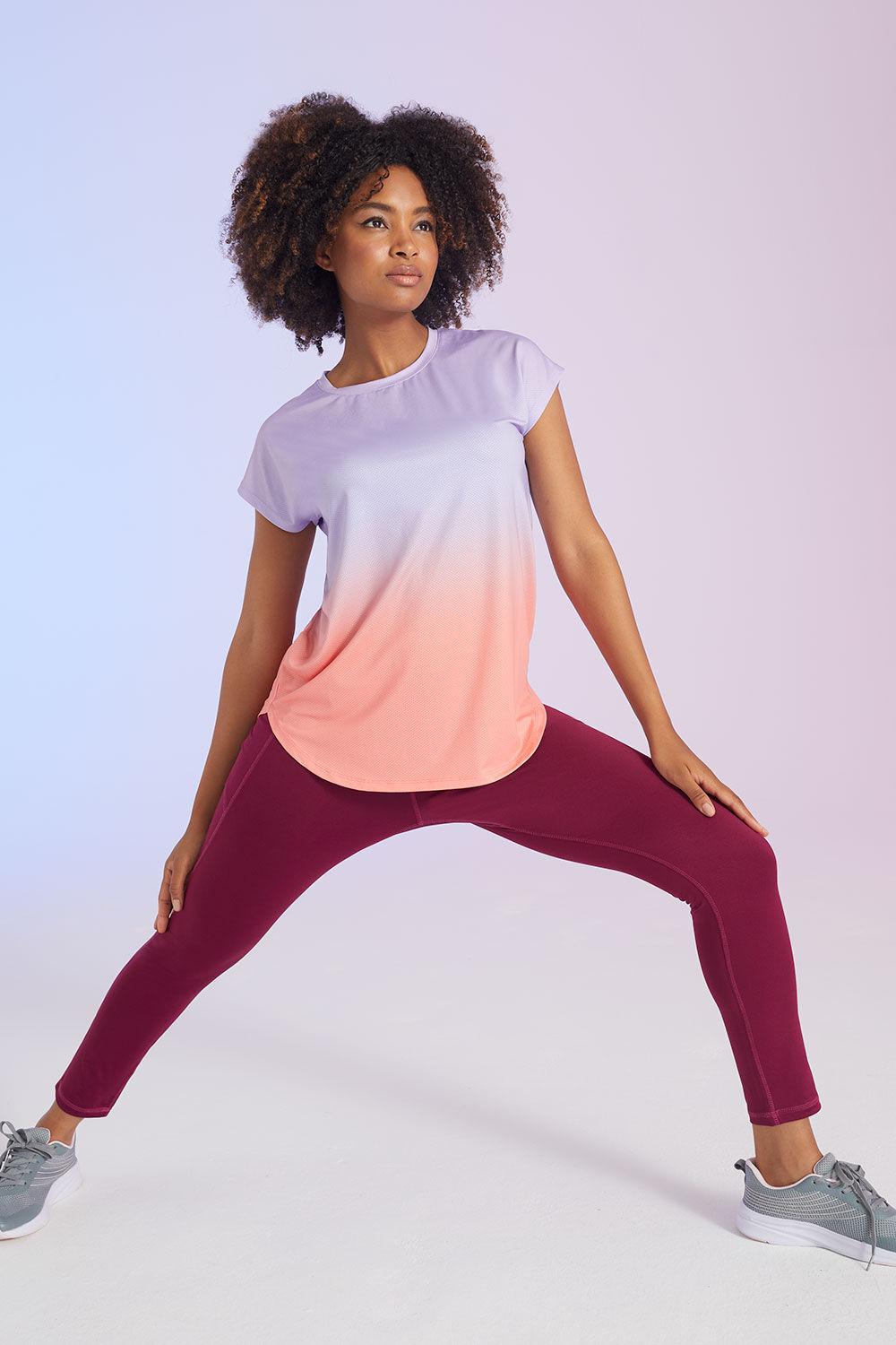 DASH Women’s Light Purple and Orange Ombre Print Short Sleeve T-Shirt, Size: 12