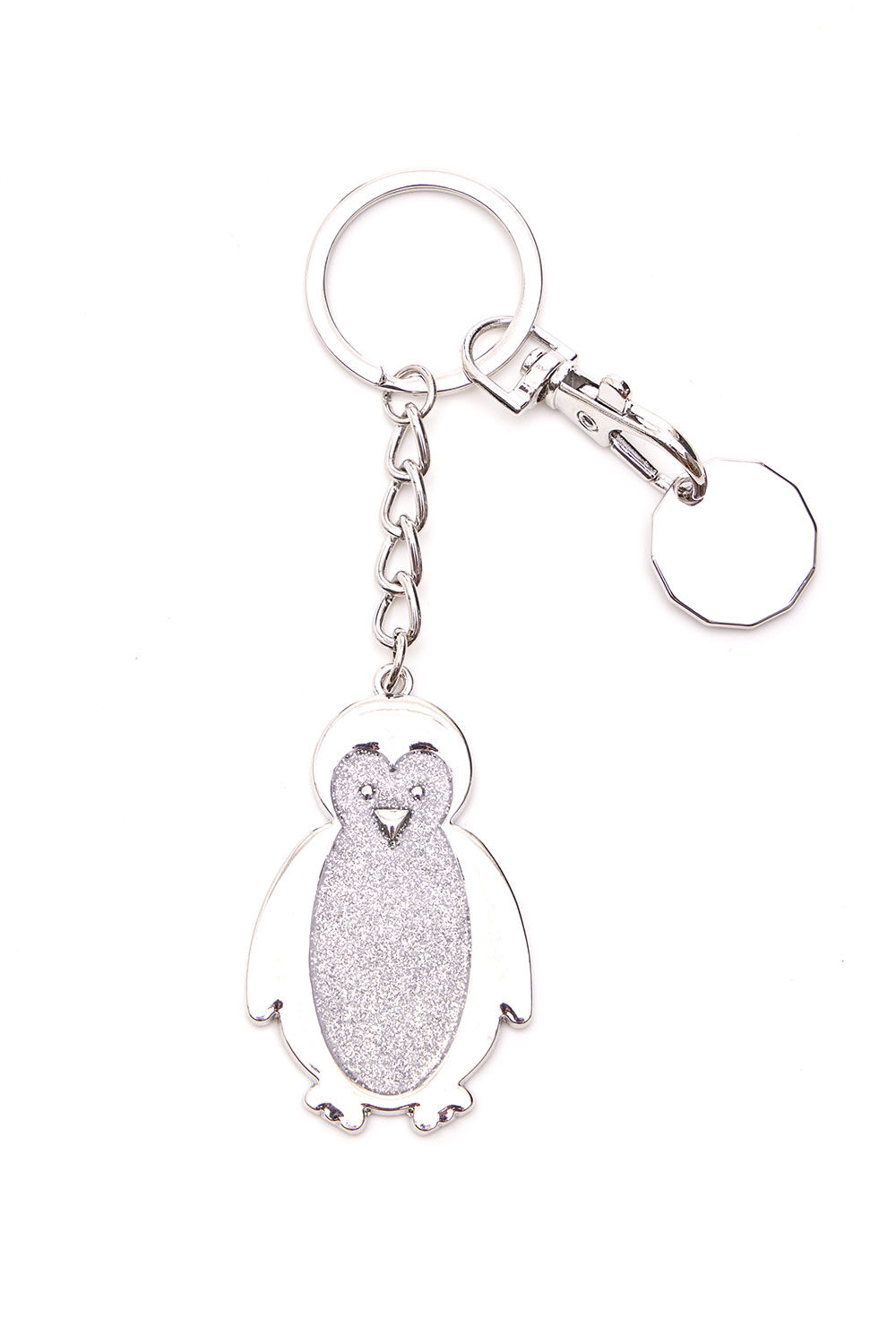 Bonmarche Silver Glitter Penguin Keyring, Size: One Size