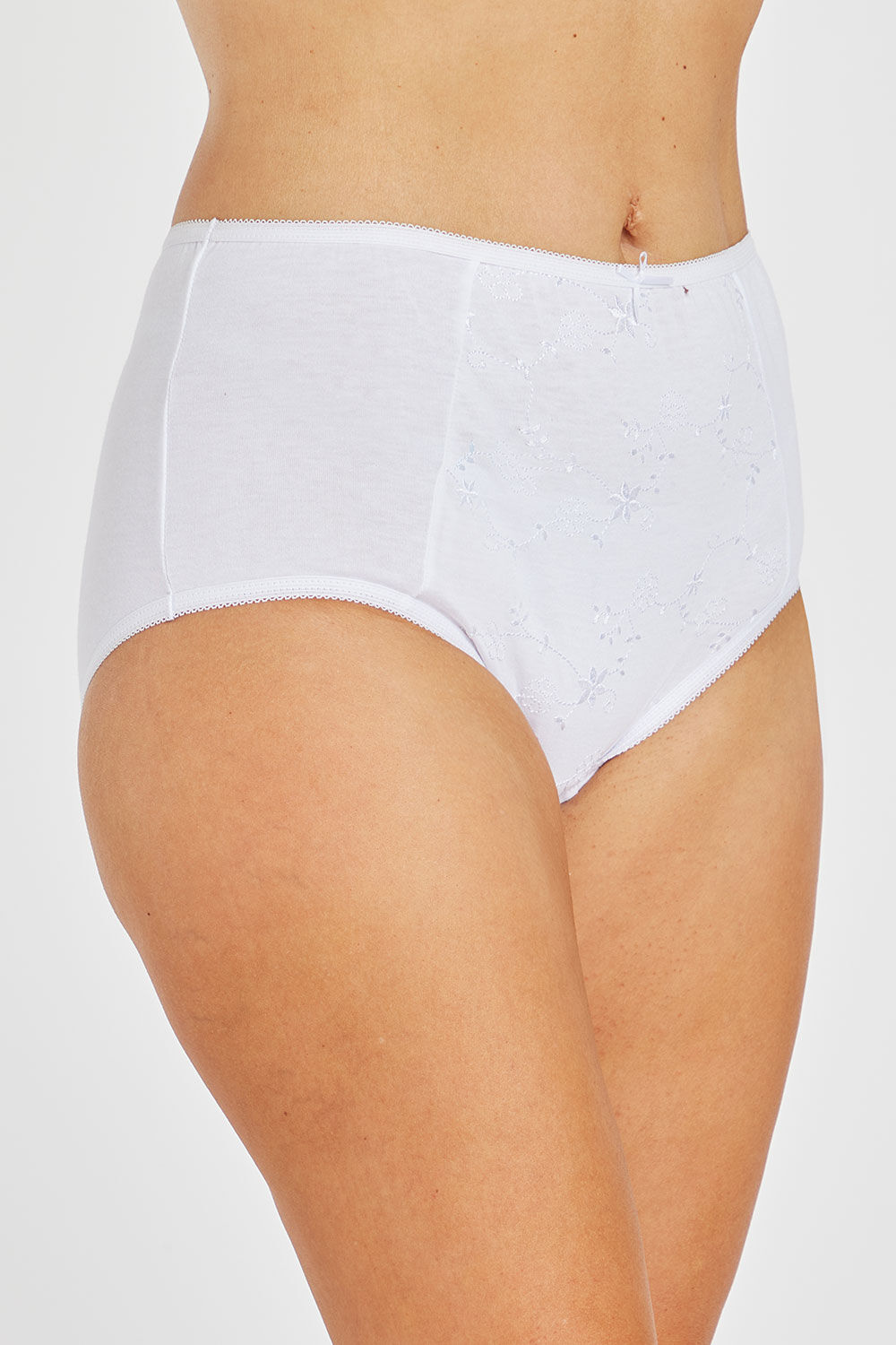 Bonmarche White Cotton Full Briefs With Embroidered Detail, Size: 12-14