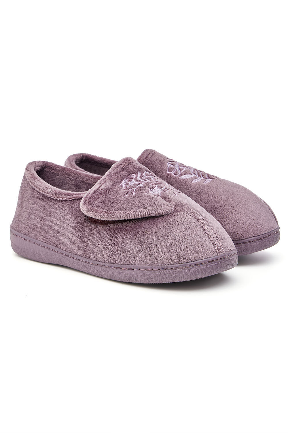 bonmarche plum touch fasten velour slippers, size: 3