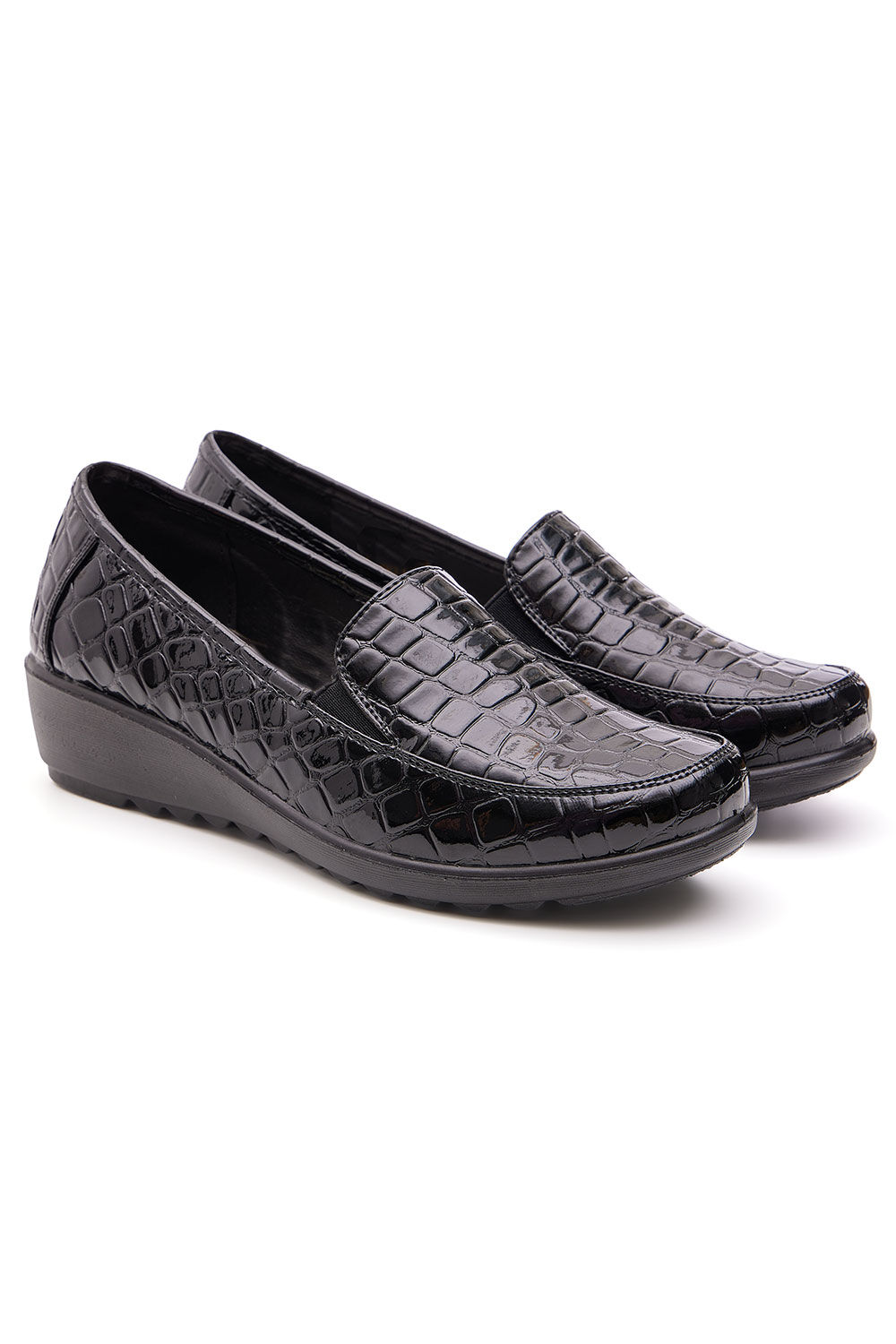Cushion Walk Black - Faux Snake Patent Slip On Shoes, Size: 3