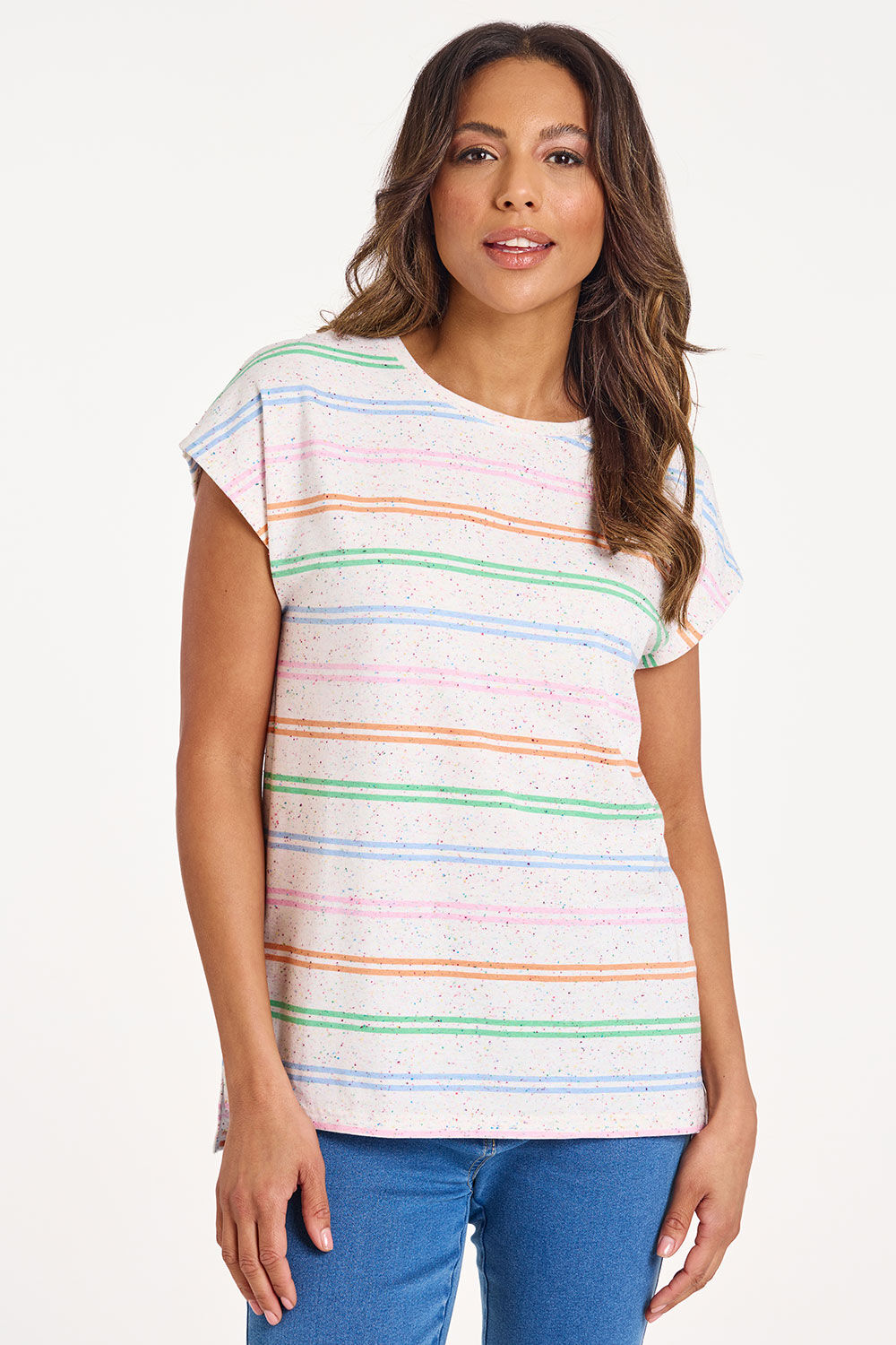 Bonmarche Multi Short Sleeve Striped T-Shirt, Size: 20 - Summer Dresses