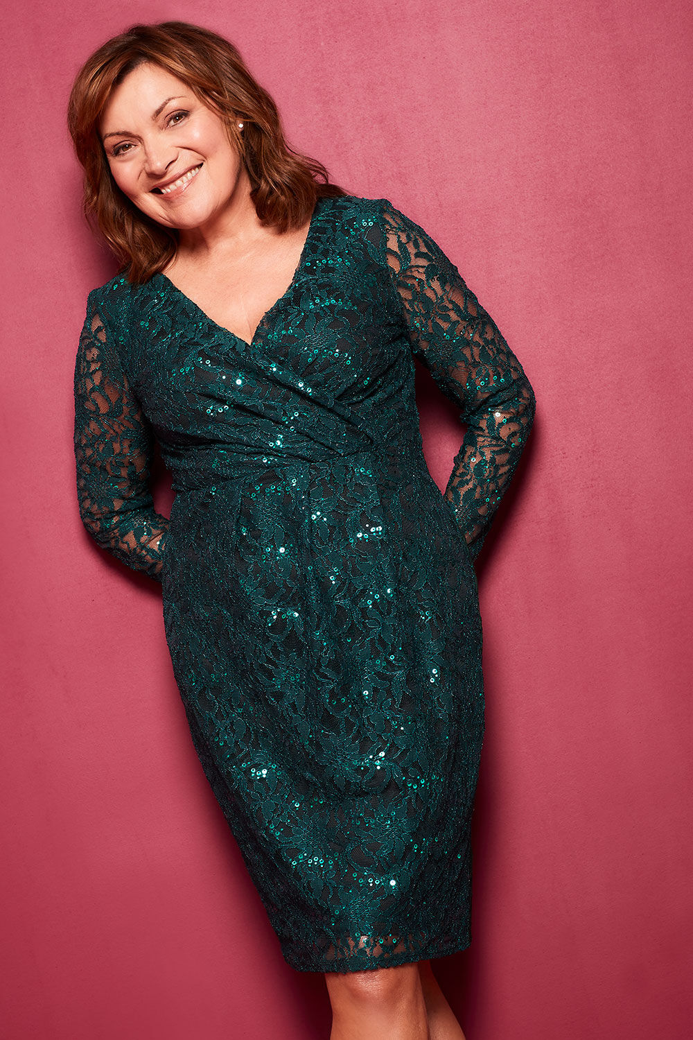 Bonmarche Teal Lace and Sequin Shift Dress, Size: 26