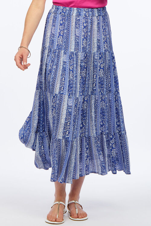 Print Crinkle Tiered Maxi Skirt
