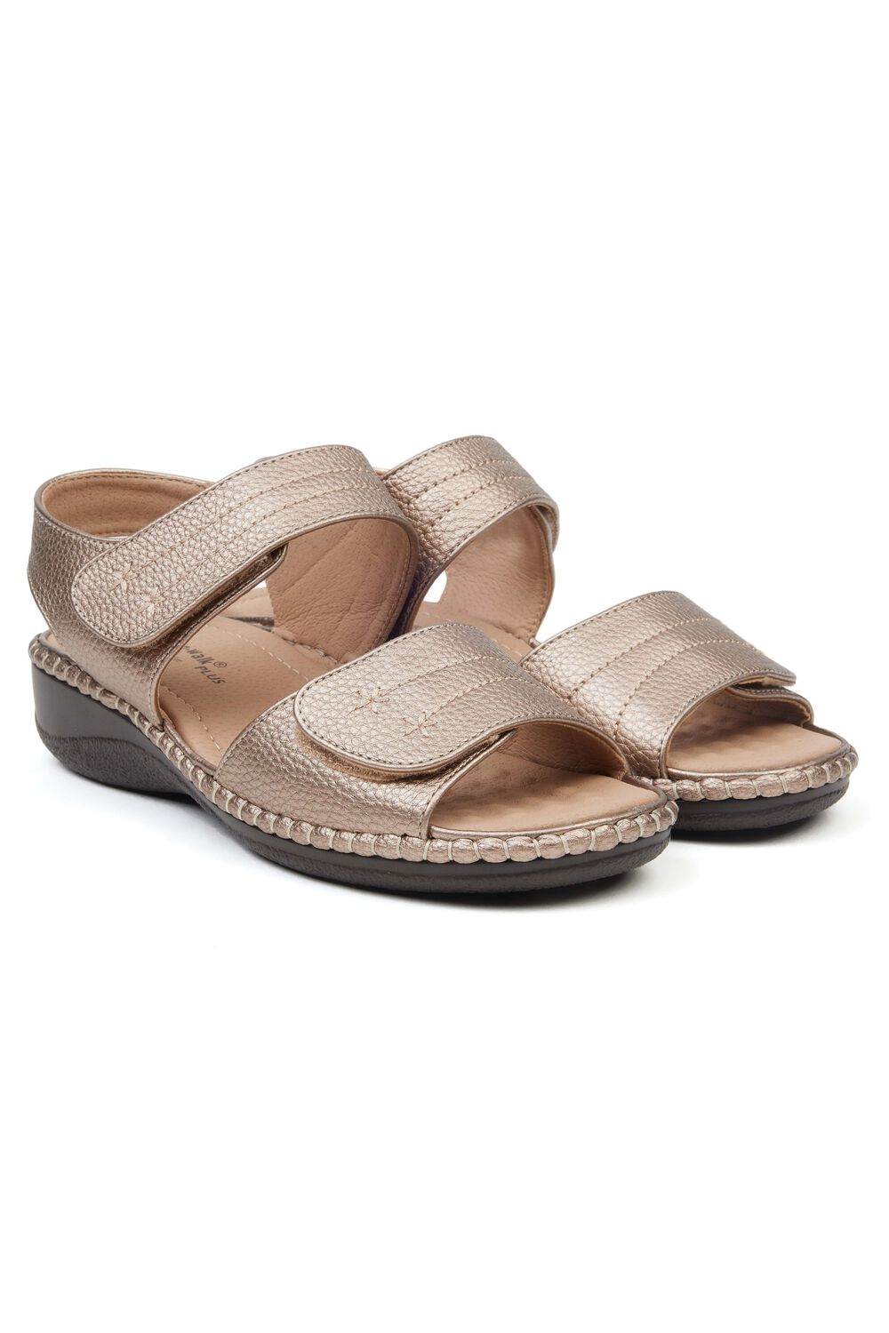 Bonmarche Bronze Metallic Adjustable Sandals With Stitch Detail (eee Fit), Size: 3