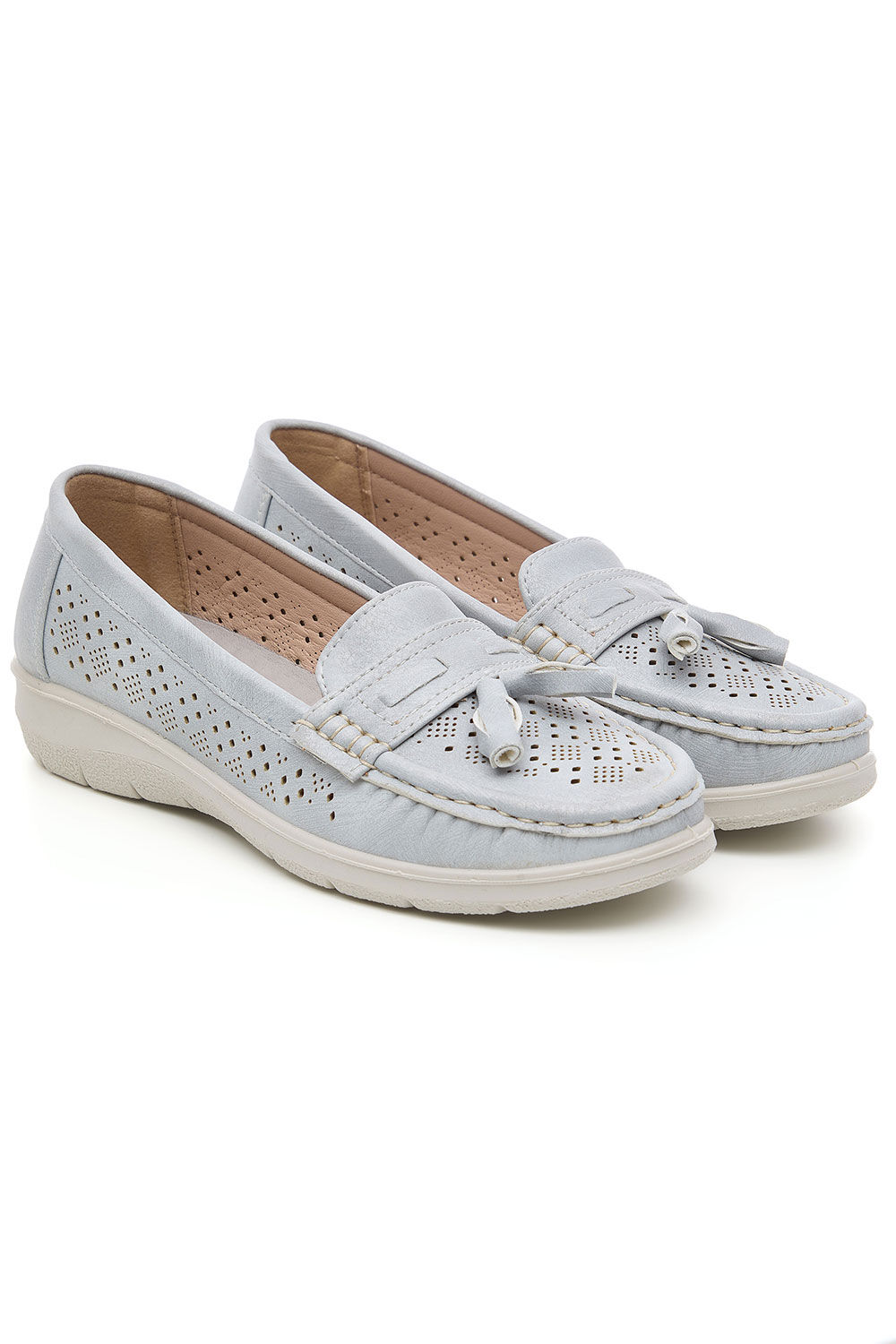 Bonmarche Grey Moccasin Shoes With Cutout and Tassle Detail, Size: 7 - Summer Dresses