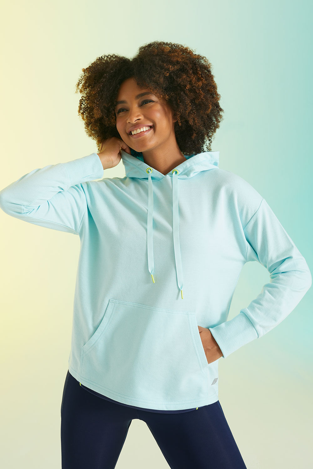 DASH Women’s Light Blue Long Sleeve Plain Hooded Sweatshirt With Pockets, Size: 24