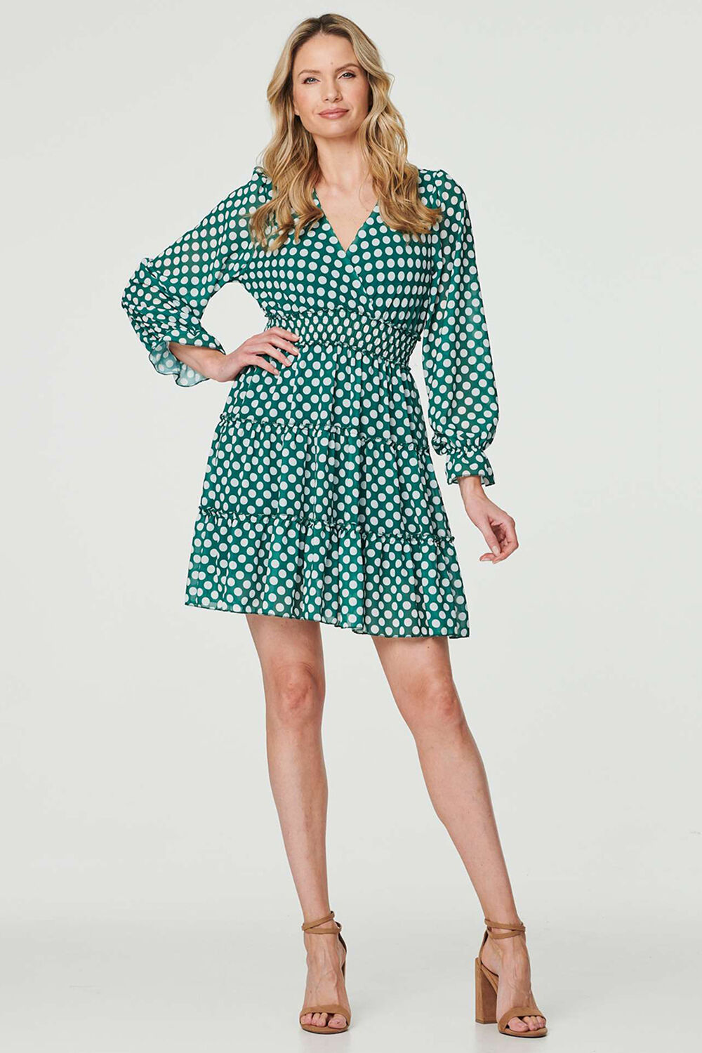 Izabel London Green - Lace Detail Long Sleeve Mini Dress, Size: 12