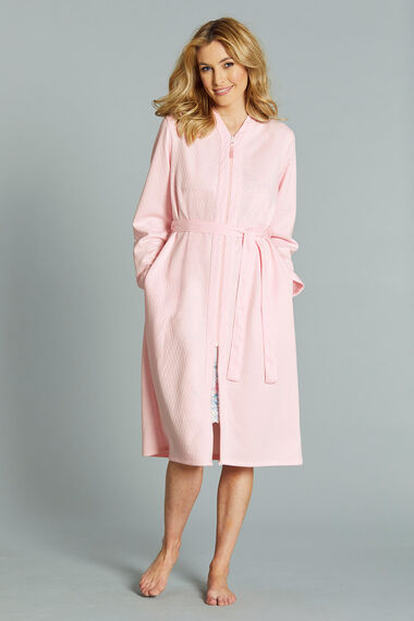 Quilted Zip Through Dressing Gown with Belt