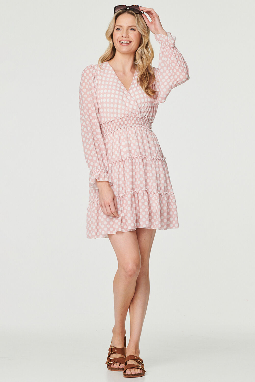 Izabel London Pink - Lace Detail Long Sleeve Mini Dress, Size: 14