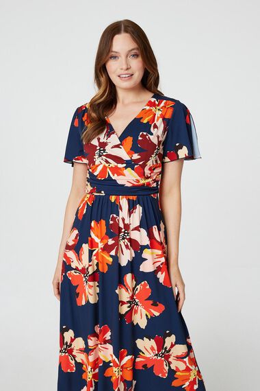 Floral Ruched Waist Maxi Dress | Izabel London