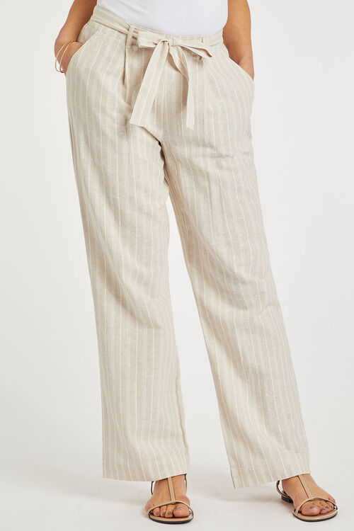 Stone Stripe Wide Leg Linen Trousers | Bonmarché