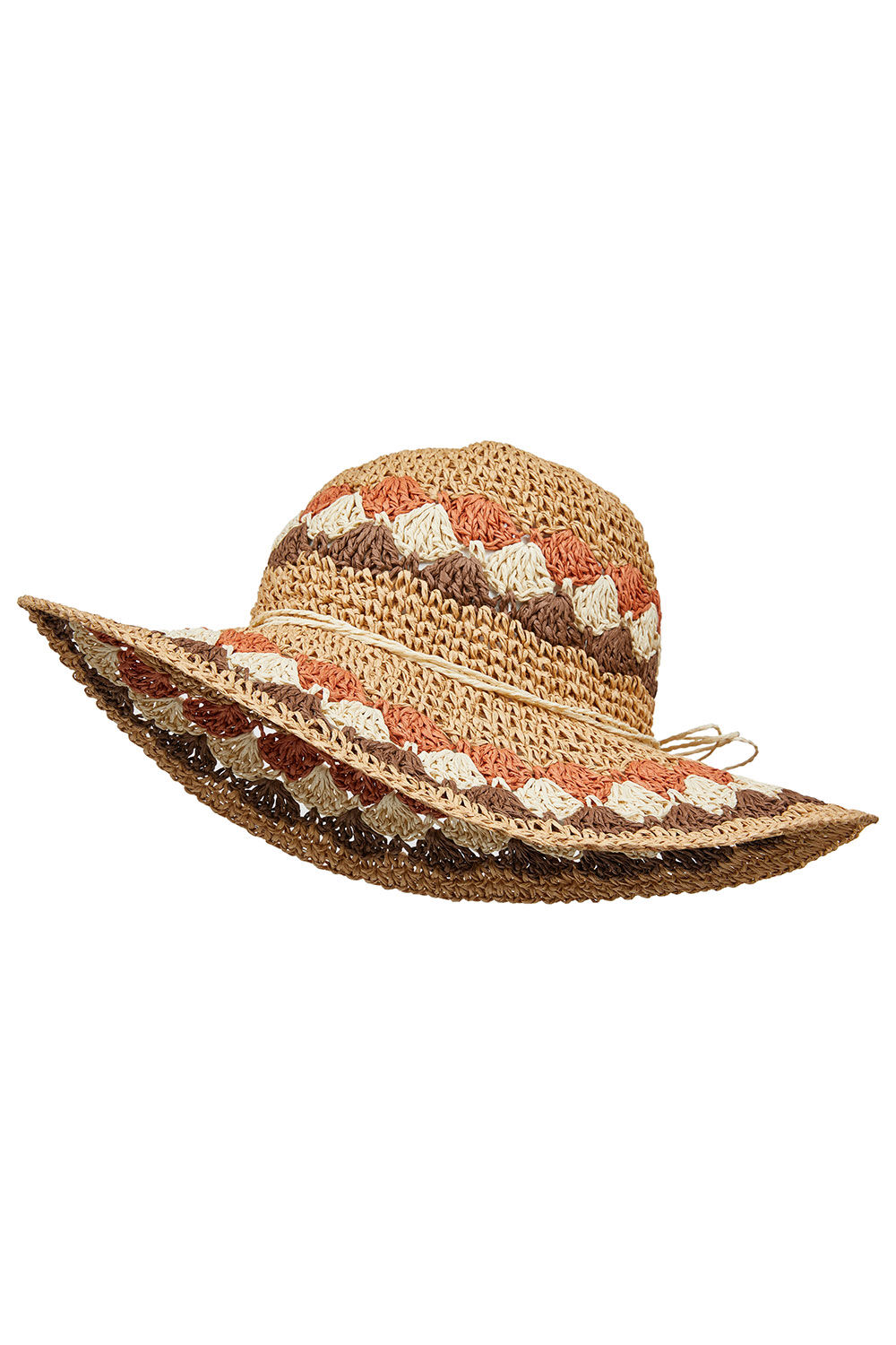 Bonmarche Brown/Cream Beach Hat With ed Weave, Size: One Size