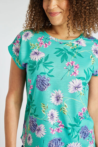 Short Sleeve Dahlia Floral Print T-Shirt