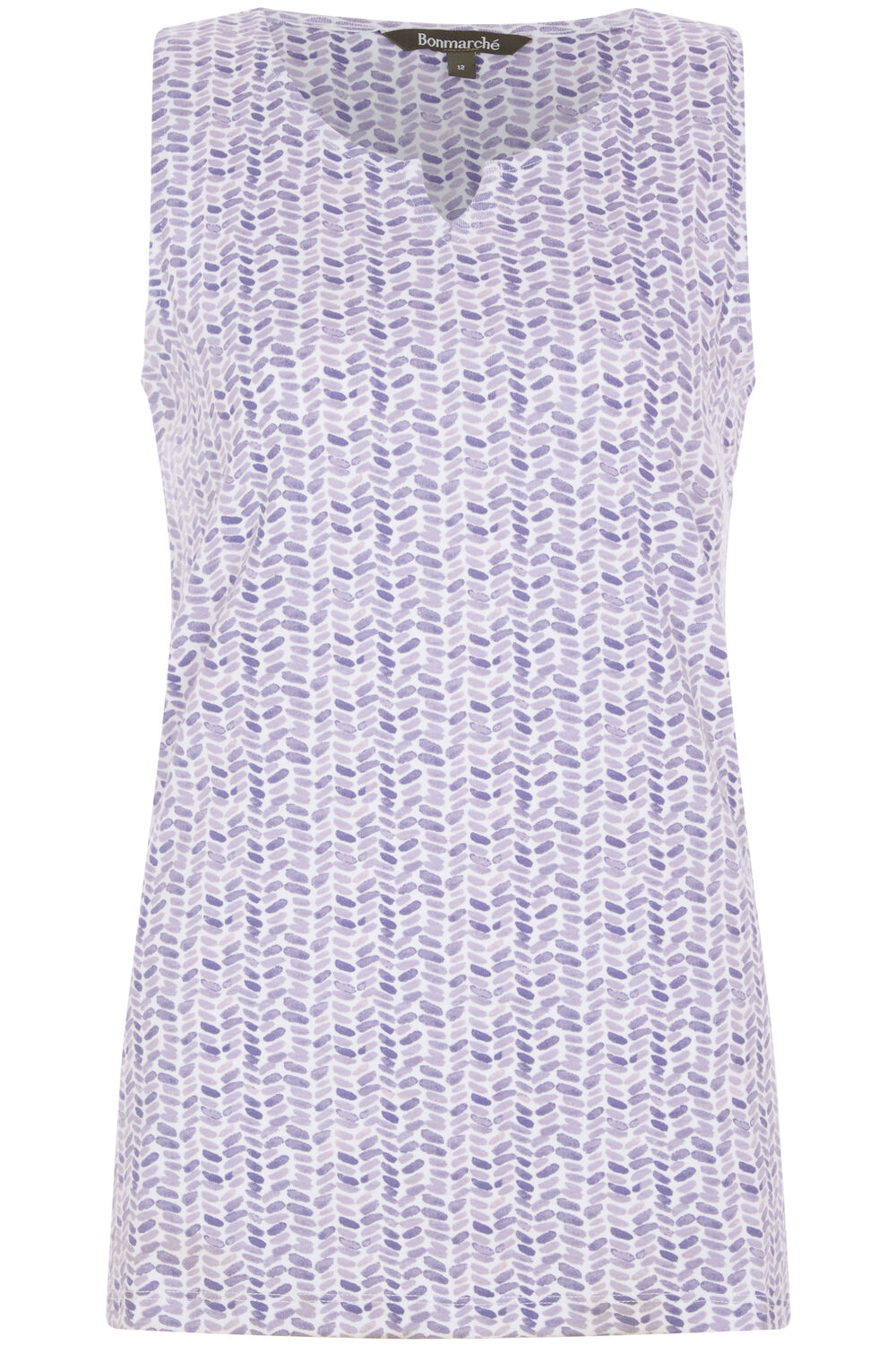 Bonmarche Purple Sleeveless Watercolour Chevron Print Notch Neck Vest, Size: 20